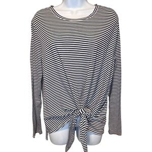 Vineyard Vines Womens Blue White Striped Tie Front Long Sleeve Top Sz L Nautical